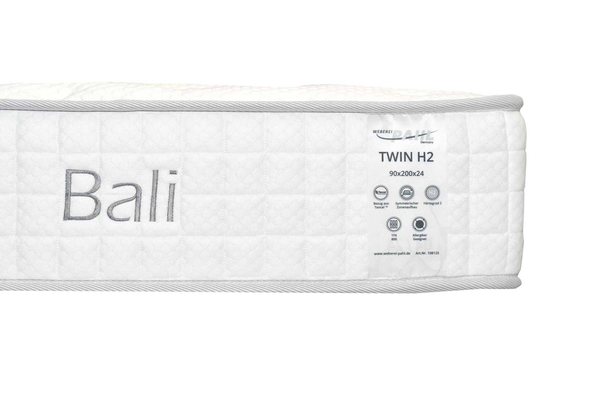 Weberei Pahl Matratze Bali 90x200x27 cm – Taschenfederkern TFK 800 mit beidseitiger Nutzung (H2) 108125