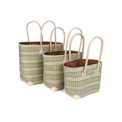 Weberei Pahl Muster3 Handgefertigtes Taschen-Set aus Natur-Raffia – 3-teiliges Set 108211_10